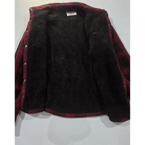 Boys Sherpa Lined Flannel Jacket Red Black Plaid Warm Shirt Coat Size XL 16‎